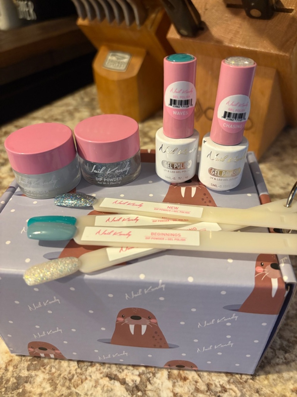 Nail Kandy Gel Polishes & Dip Powders - Teal + Glitter